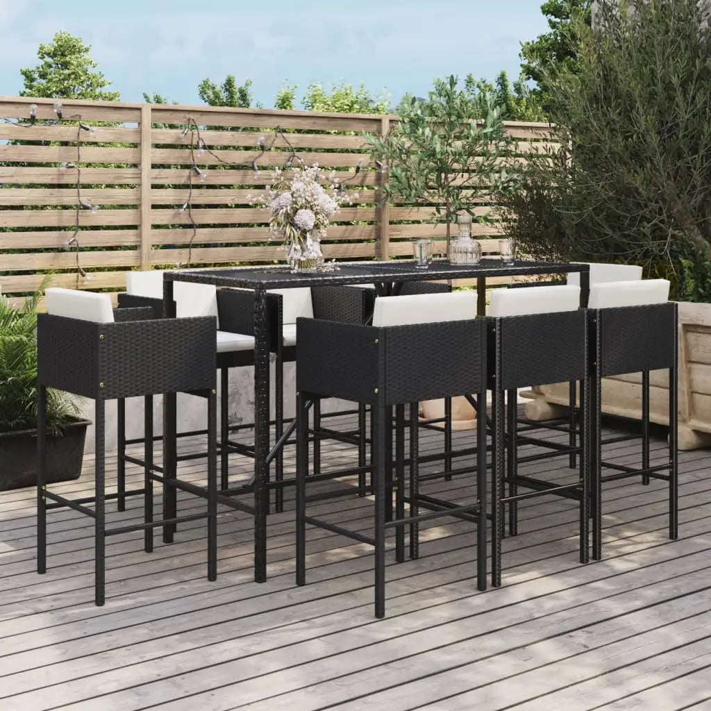 vidaXL Patio Bar Set Outdoor Wicker Table and Stool with Cushions Poly Rattan - Outdoor Furniture Set