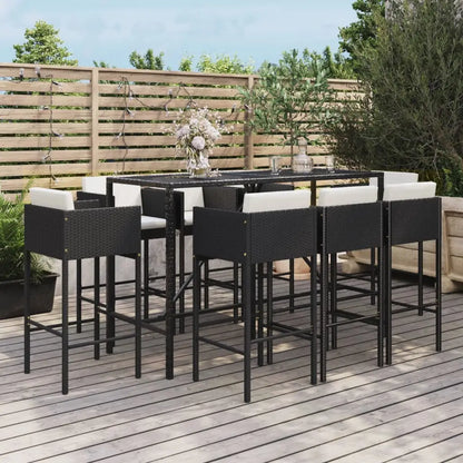 vidaXL Patio Bar Set Outdoor Wicker Table and Stool with Cushions Poly Rattan - Outdoor Furniture Set