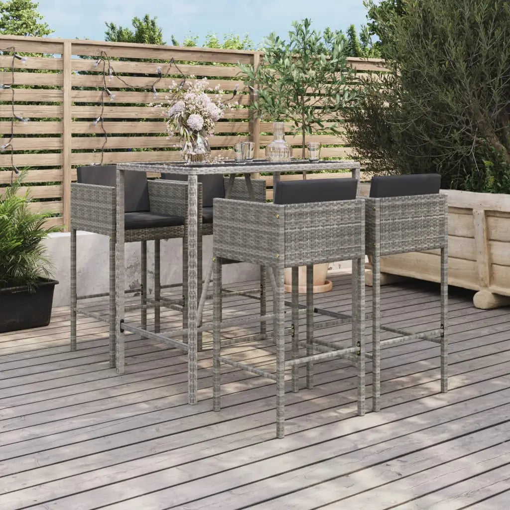 vidaXL Patio Bar Set Outdoor Wicker Table and Stool with Cushions Poly Rattan - Bar Set