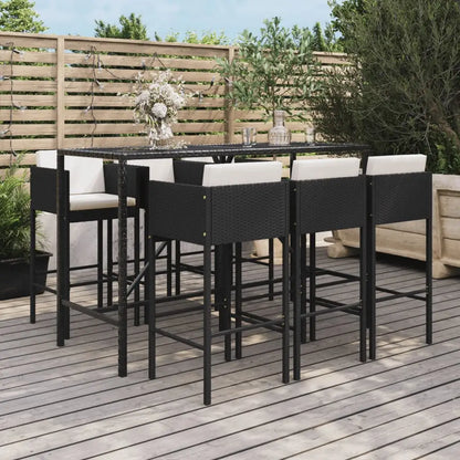 vidaXL Patio Bar Set Outdoor Wicker Table and Stool with Cushions Poly Rattan - Outdoor Furniture Set