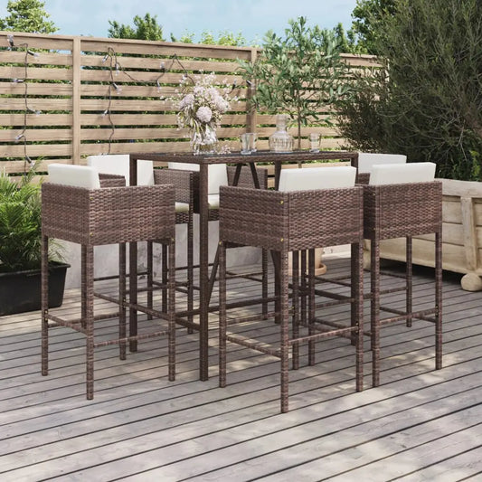 vidaXL Patio Bar Set Outdoor Wicker Table and Stool with Cushions Poly Rattan - Outdoor Furniture Set