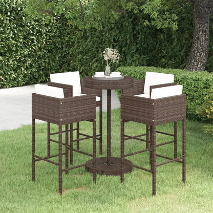 vidaXL Patio Bar Set with Cushions Poly Rattan Seat 3/5 Piece Multi Colors - Brown / 5 - Outdoor Furniture Set