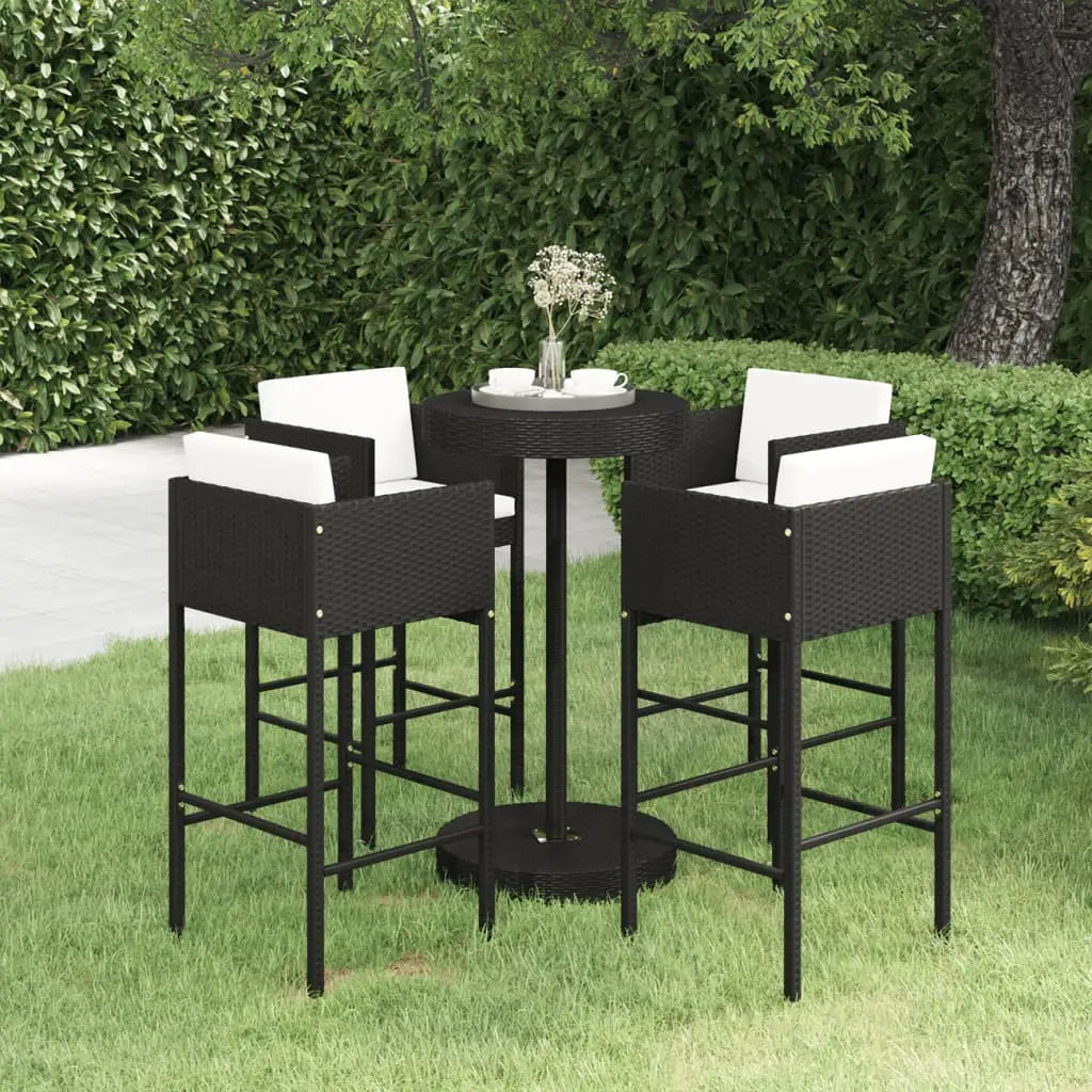 vidaXL Patio Bar Set with Cushions Poly Rattan Seat 3/5 Piece Multi Colors - Black / 5 - Outdoor Furniture Set