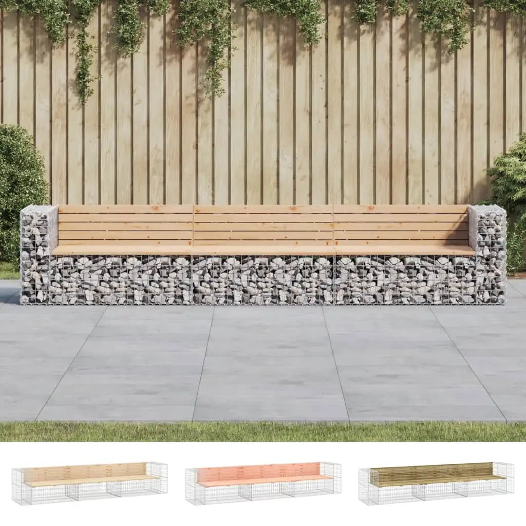 vidaXL Patio Bench Gabion Design Outdoor Seating Bench Loveseat Solid Wood - Outdoor Bench