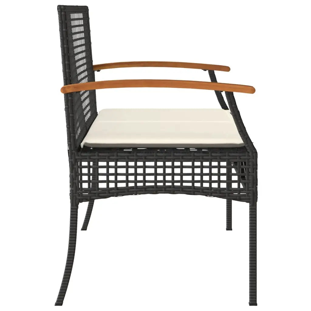 vidaXL Patio Bench with Cushion Black Poly Rattan Acacia Wood - Outdoor Bench