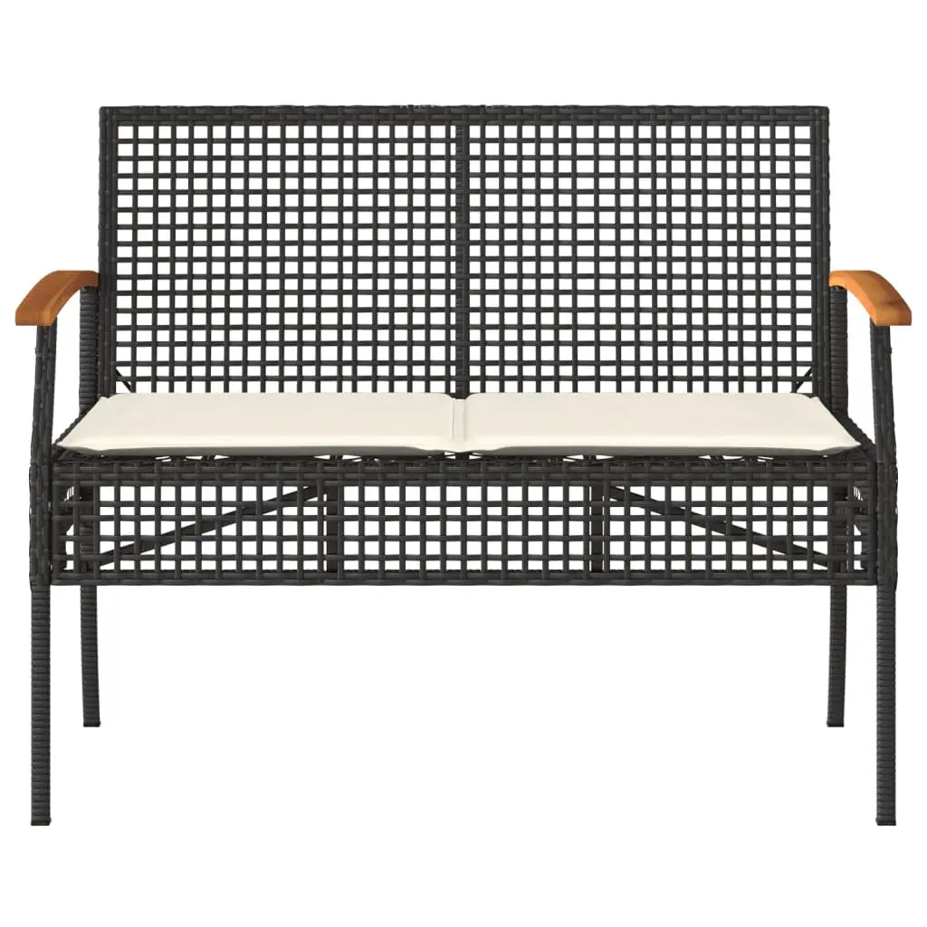 vidaXL Patio Bench with Cushion Black Poly Rattan Acacia Wood - Outdoor Bench