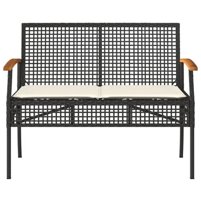 vidaXL Patio Bench with Cushion Black Poly Rattan Acacia Wood - Outdoor Bench