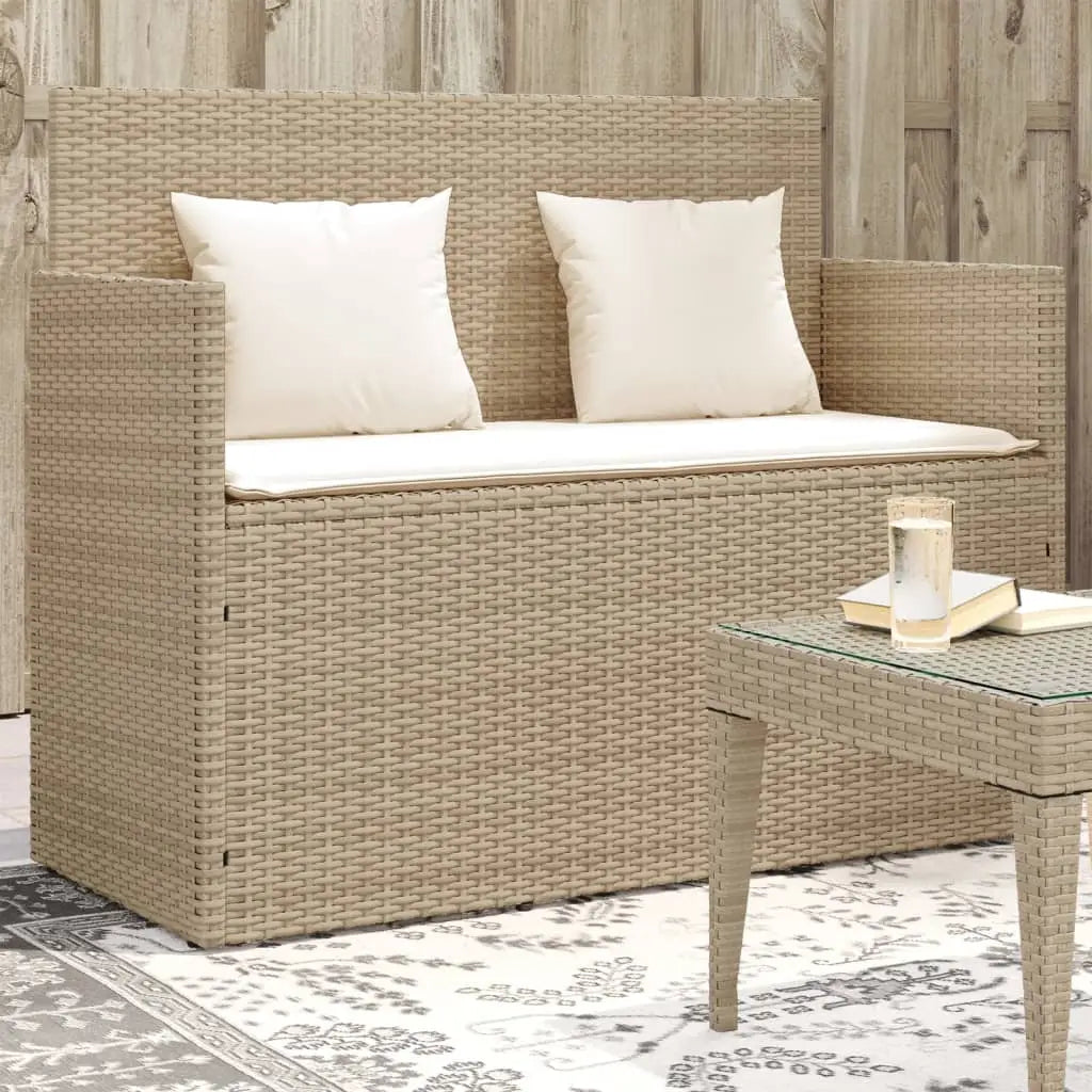 vidaXL Patio Bench with Cushions Beige Poly Rattan - Beige and cream / 1 pcs/ piece - Patio Bench