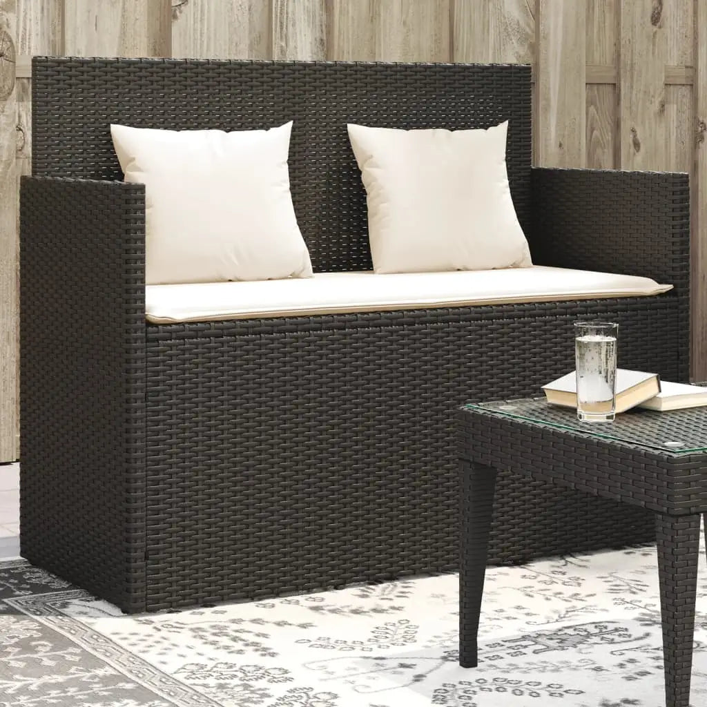 vidaXL Patio Bench with Cushions Beige Poly Rattan - Black and cream / 1 pcs/ piece - Patio Bench