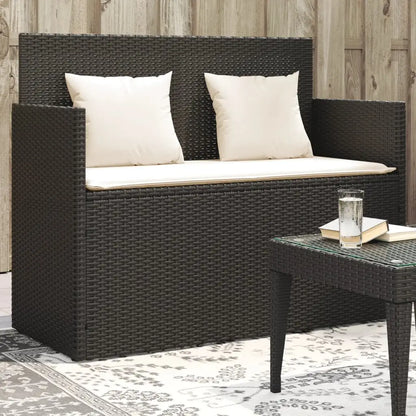 vidaXL Patio Bench with Cushions Beige Poly Rattan - Black and cream / 1 pcs/ piece - Patio Bench