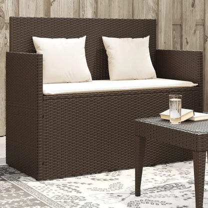 vidaXL Patio Bench with Cushions Beige Poly Rattan - Brown / 1 pcs/ piece - Patio Bench