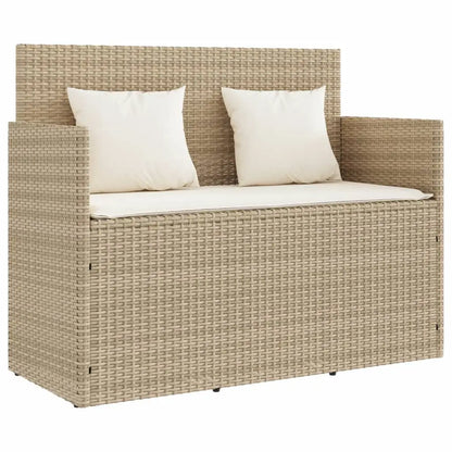 vidaXL Patio Bench with Cushions Beige Poly Rattan - Patio Bench