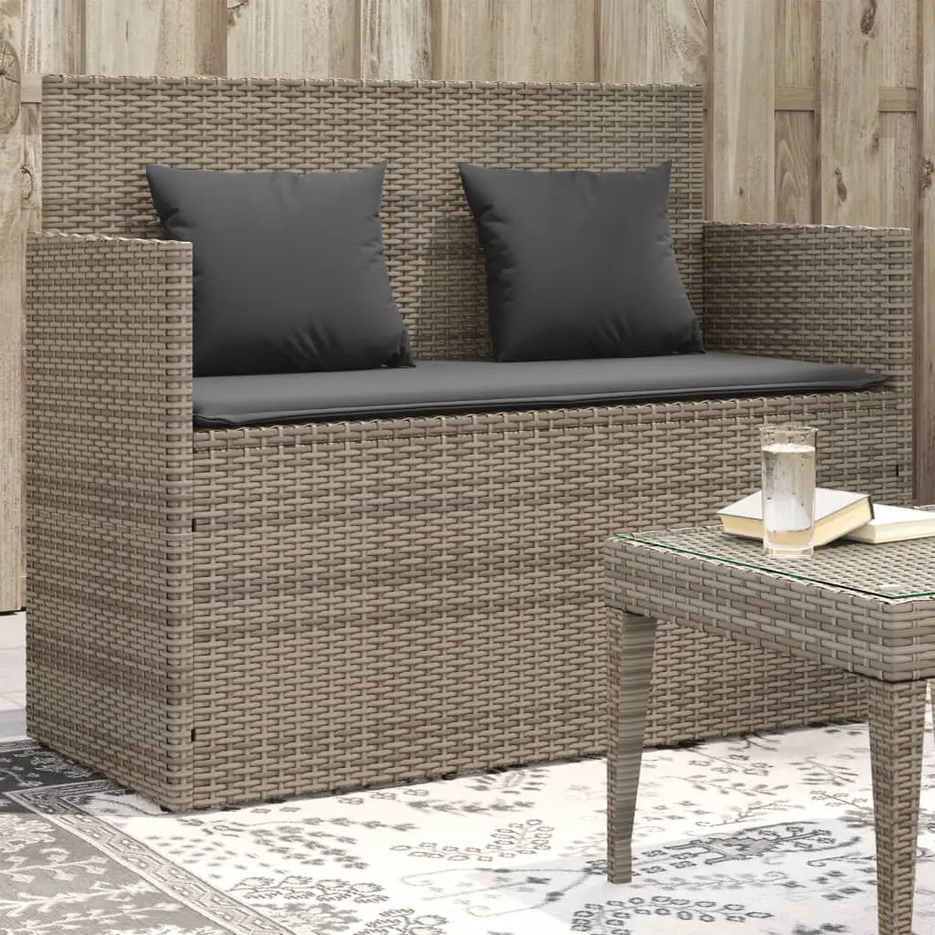 vidaXL Patio Bench with Cushions Beige Poly Rattan - Gray / 1 pcs/ piece - Patio Bench
