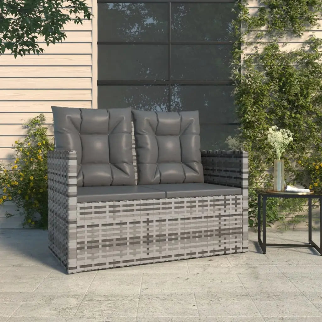 vidaXL Patio Bench with Cushions Gray 41.3’’ Poly Rattan - Patio Bench