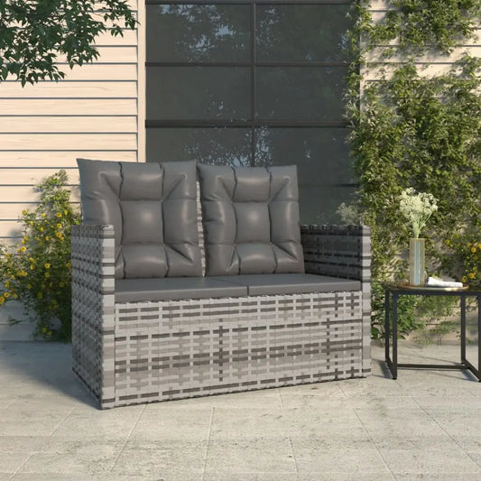 vidaXL Patio Bench with Cushions Gray 41.3’’ Poly Rattan - Patio Bench
