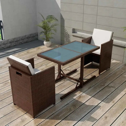 vidaXL Patio Bistro Set 3 Piece Patio Furniture Table and Chairs Poly Rattan - Brown - Outdoor Furniture Set