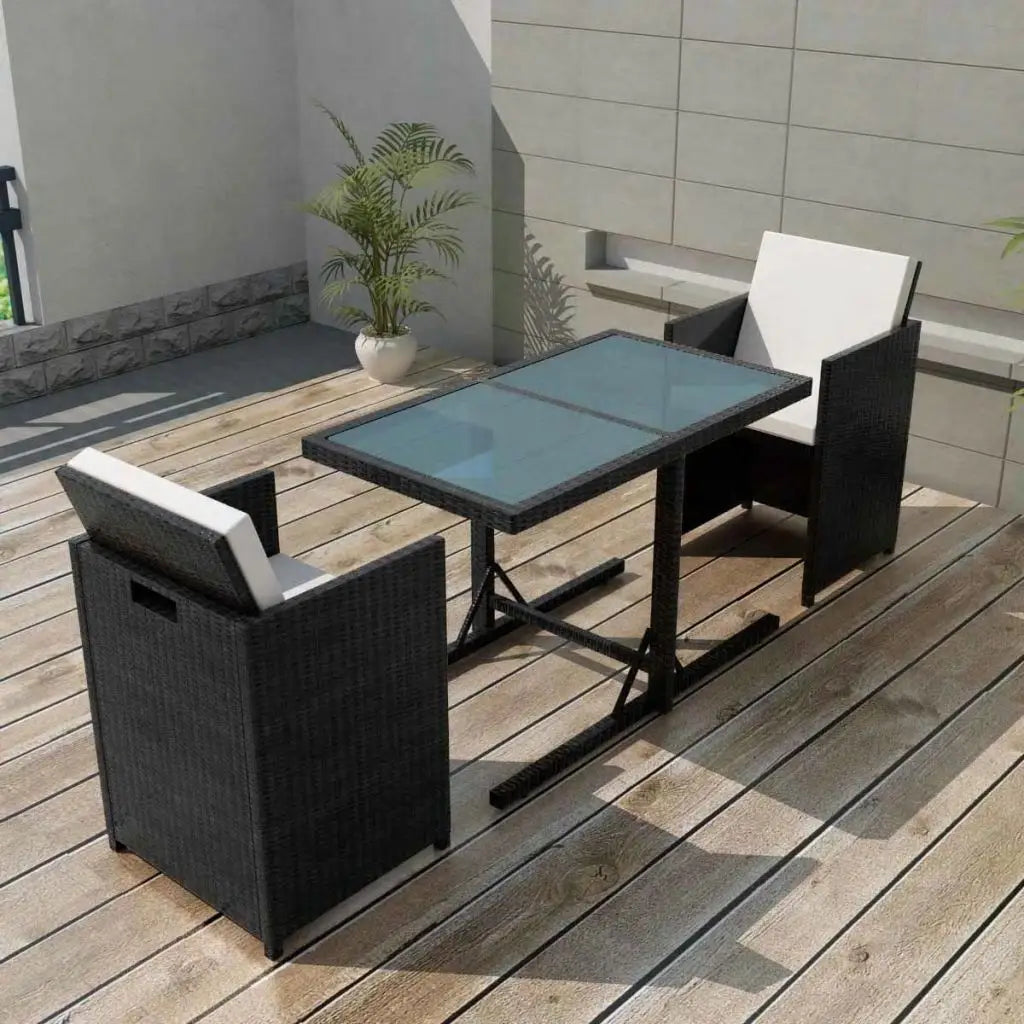 vidaXL Patio Bistro Set 3 Piece Patio Furniture Table and Chairs Poly Rattan - Black - Outdoor Furniture Set