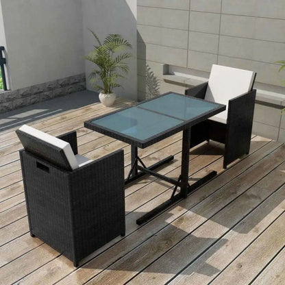 vidaXL Patio Bistro Set 3 Piece Patio Furniture Table and Chairs Poly Rattan - Black - Outdoor Furniture Set