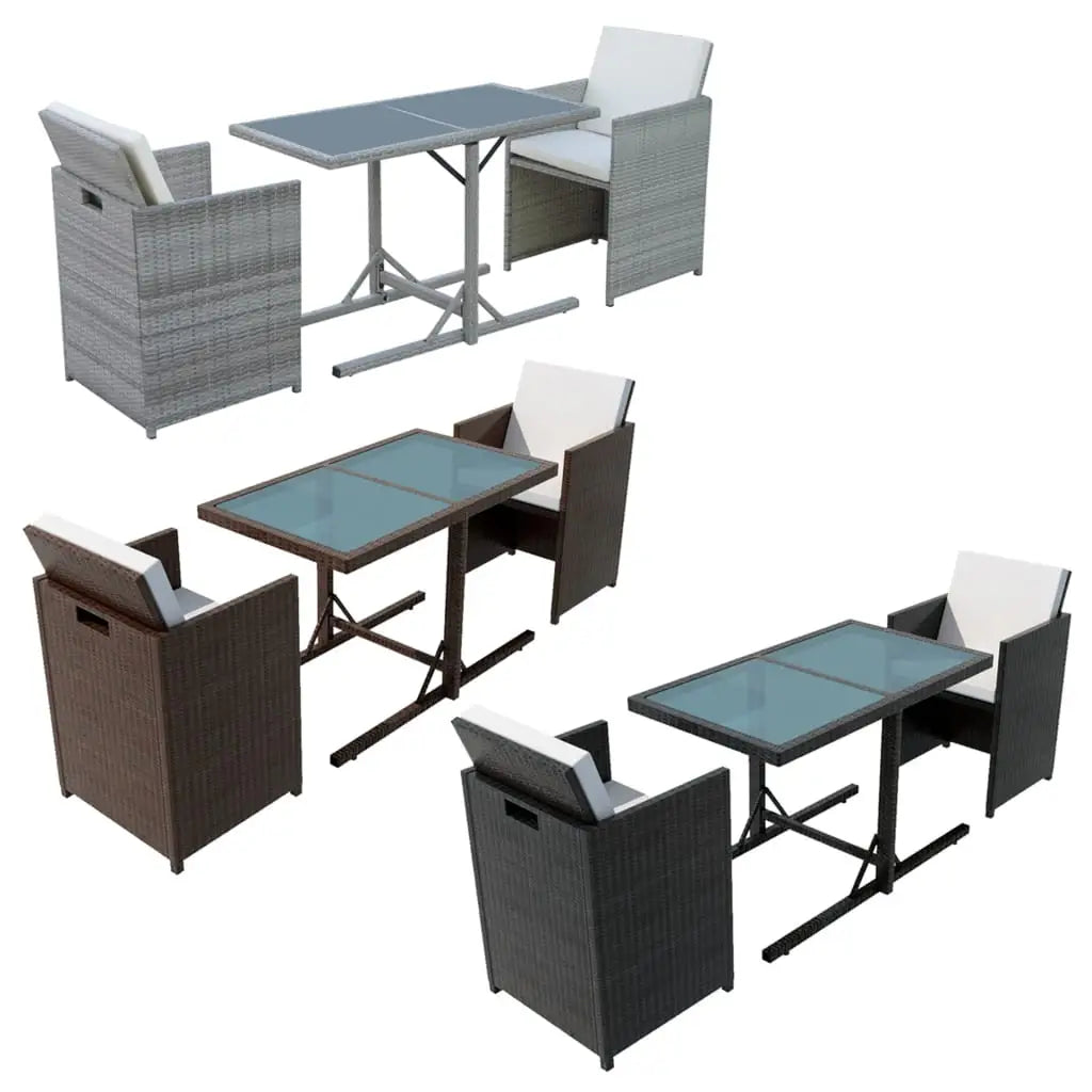 vidaXL Patio Bistro Set 3 Piece Patio Furniture Table and Chairs Poly Rattan - Outdoor Furniture Set