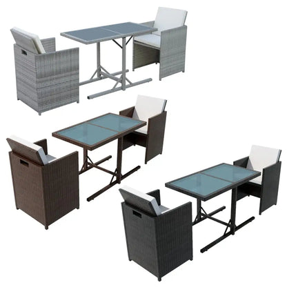 vidaXL Patio Bistro Set 3 Piece Patio Furniture Table and Chairs Poly Rattan - Outdoor Furniture Set