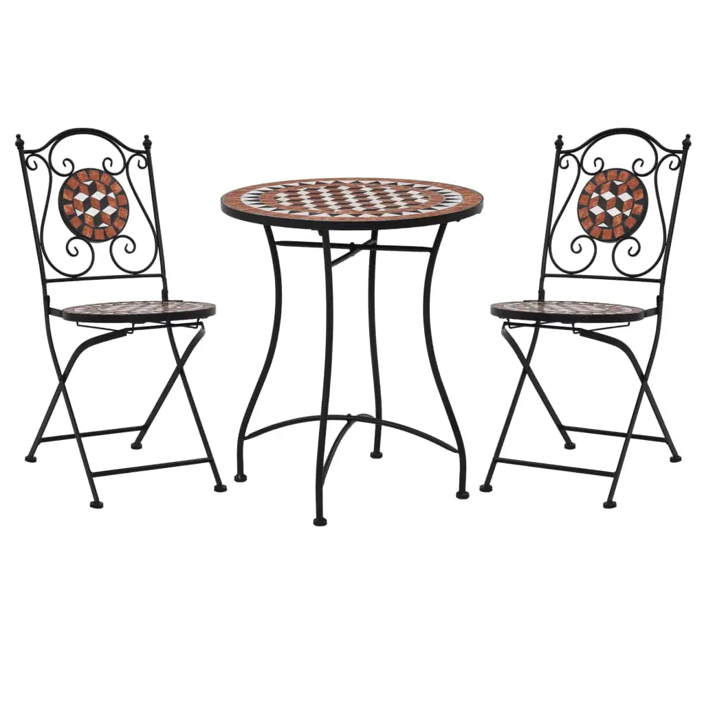 vidaXL Patio Bistro Set 3 Piece Patio Round Table Set Ceramic Tile Terracotta - Bistro Set