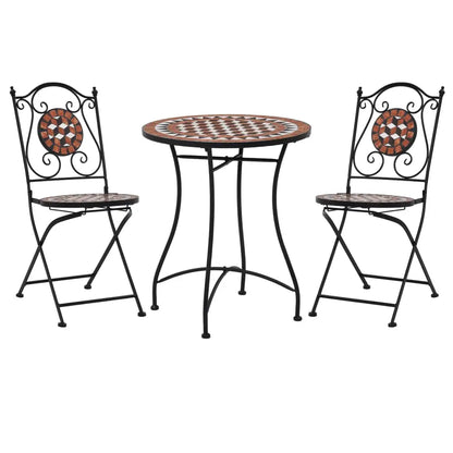 vidaXL Patio Bistro Set 3 Piece Patio Round Table Set Ceramic Tile Terracotta - Bistro Set