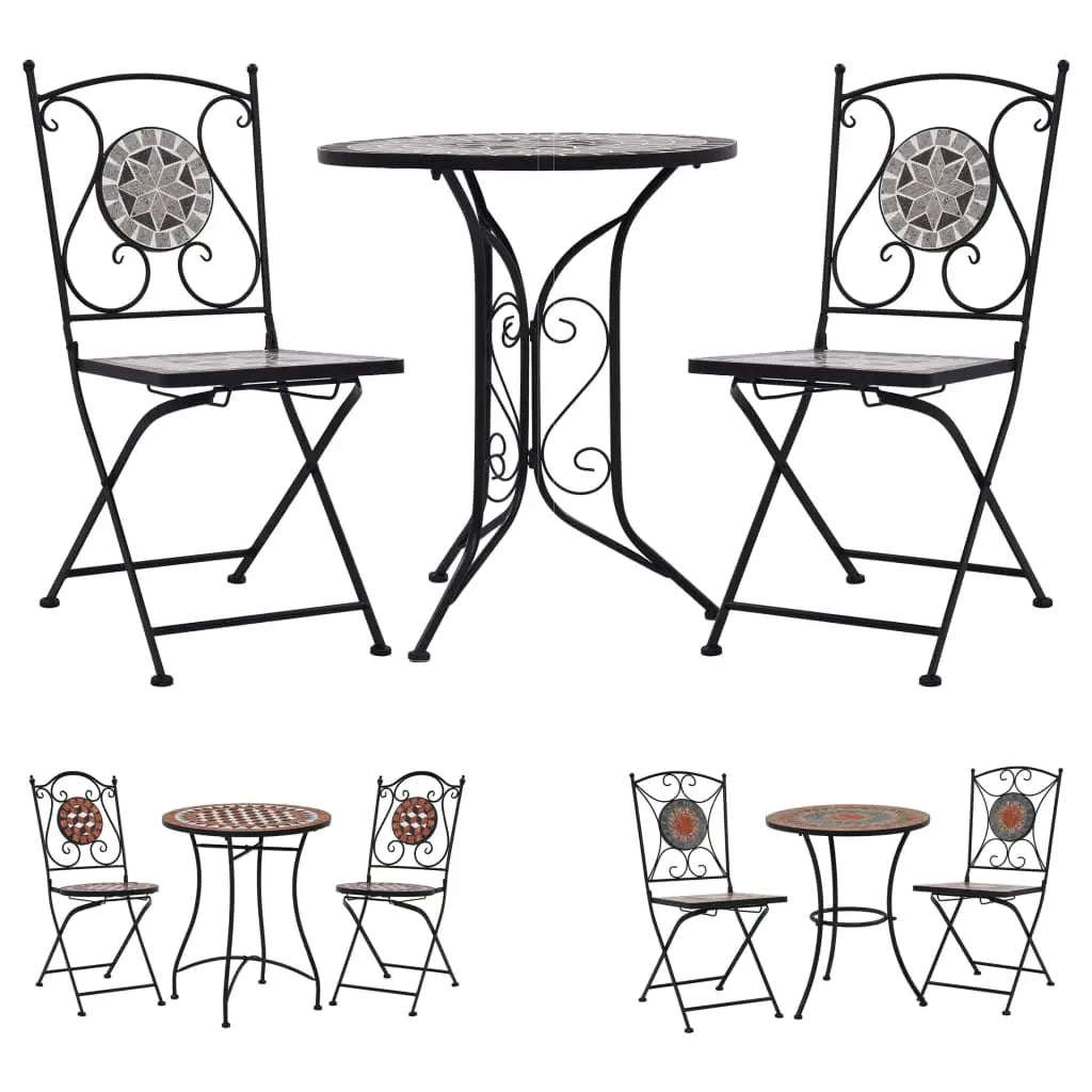 vidaXL Patio Bistro Set 3 Piece Patio Round Table Set Ceramic Tile Terracotta - Terracotta - Bistro Set