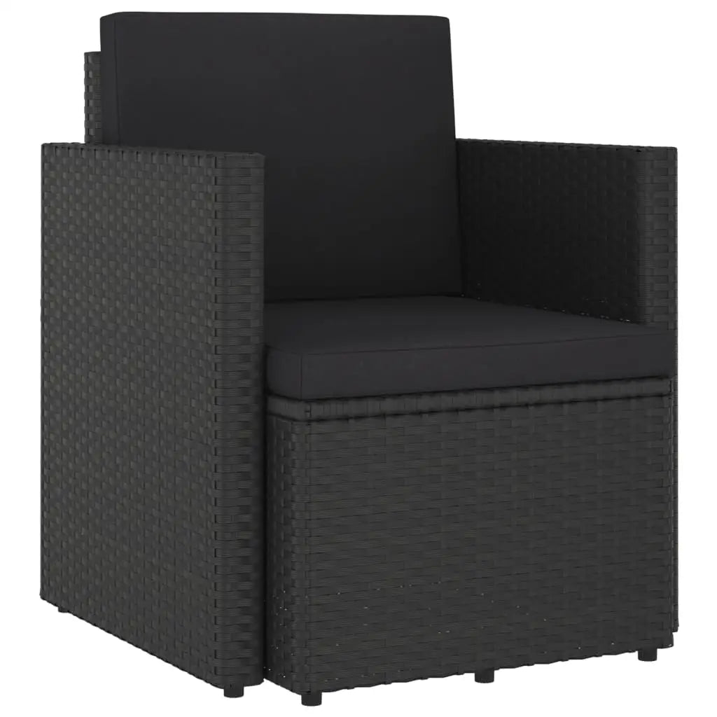 vidaXL Patio Chair All Weather Outdoor Furniture with Cushions Poly Rattan - Black - Outdoor Chairs