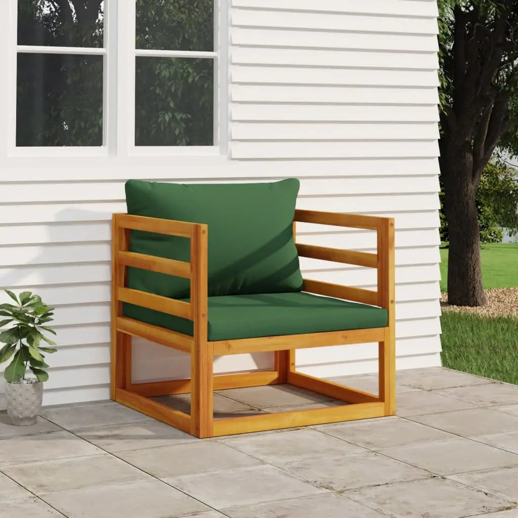 vidaXL Patio Chair with Green Cushions Solid Wood Acacia - Patio Chair