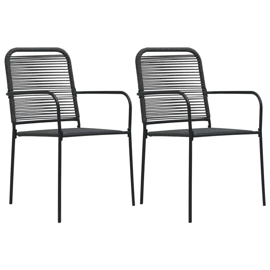vidaXL Patio Chairs 2 pcs Cotton Rope and Steel Black - Outdoor Chairs