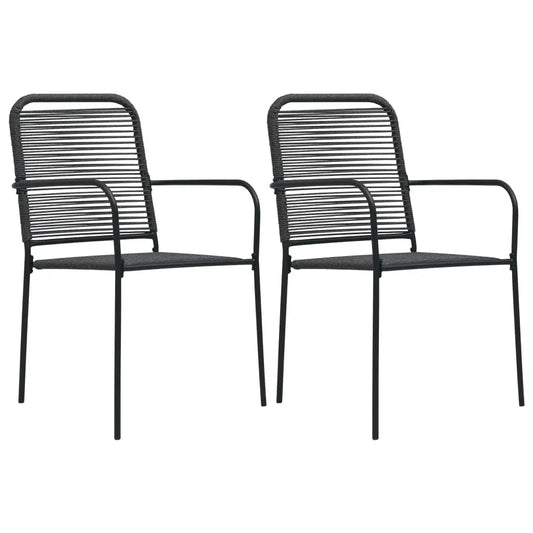 vidaXL Patio Chairs 2 pcs Cotton Rope and Steel Black - Outdoor Chairs