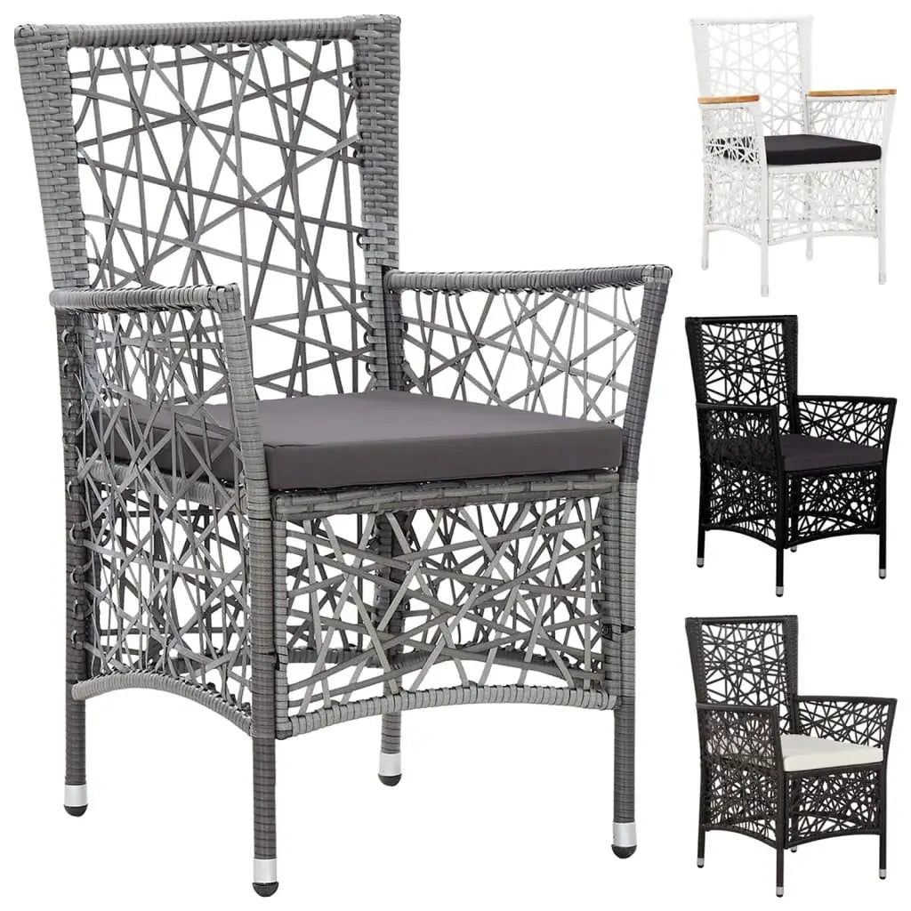 vidaXL Patio Chairs 2 Pcs Patio Rattan Dining Chair with Cushions Poly Rattan - Gray - Outdoor Chairs