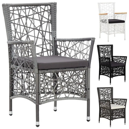 vidaXL Patio Chairs 2 Pcs Patio Rattan Dining Chair with Cushions Poly Rattan - Gray - Outdoor Chairs