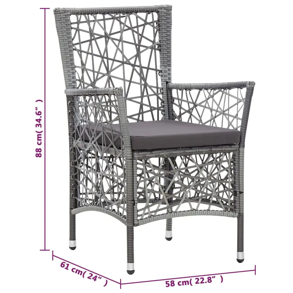 vidaXL Patio Chairs 2 Pcs Patio Rattan Dining Chair with Cushions Poly Rattan - Gray - Outdoor Chairs