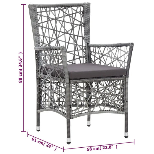 vidaXL Patio Chairs 2 Pcs Patio Rattan Dining Chair with Cushions Poly Rattan - Gray - Outdoor Chairs