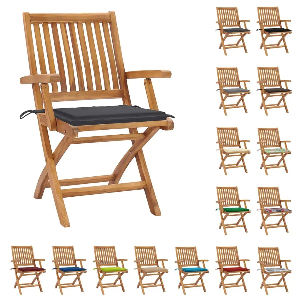vidaXL Patio Chairs 2 pcs with Anthracite Cushions Solid Teak Wood - Anthracite / 2 - Outdoor Chairs