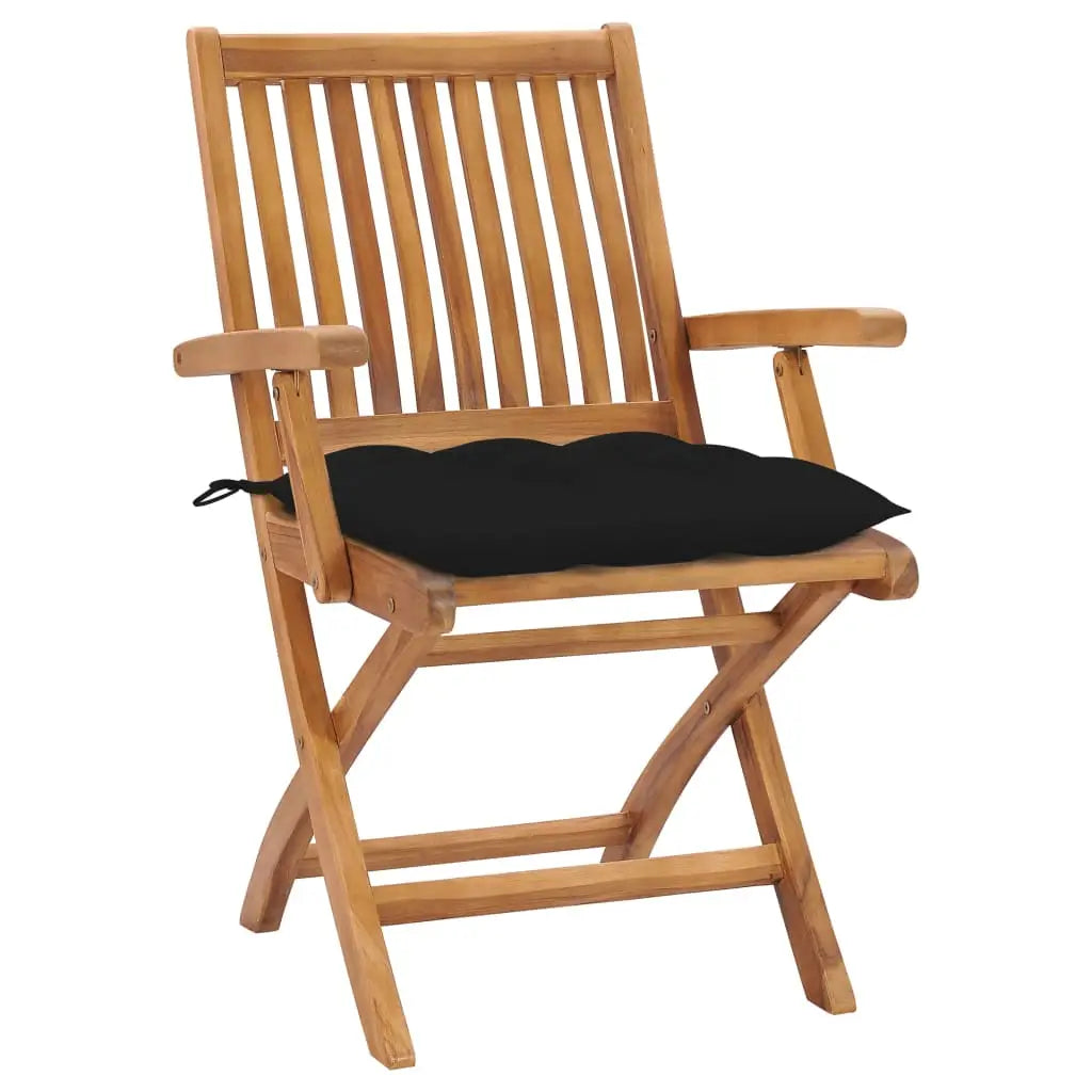 vidaXL Patio Chairs 2 pcs with Black Cushions Solid Teak Wood - Patio Chairs