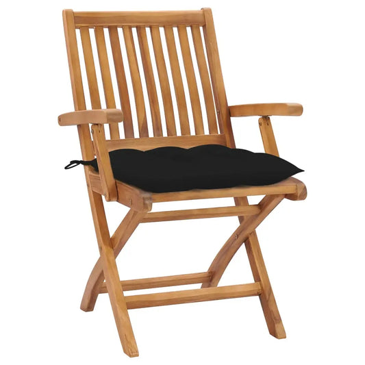 vidaXL Patio Chairs 2 pcs with Black Cushions Solid Teak Wood - Patio Chairs