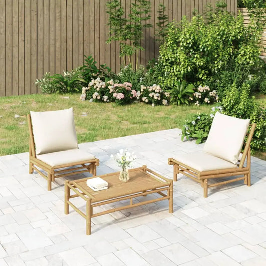 vidaXL Patio Chairs 2 pcs with Cream White Cushions Bamboo - Patio Chairs
