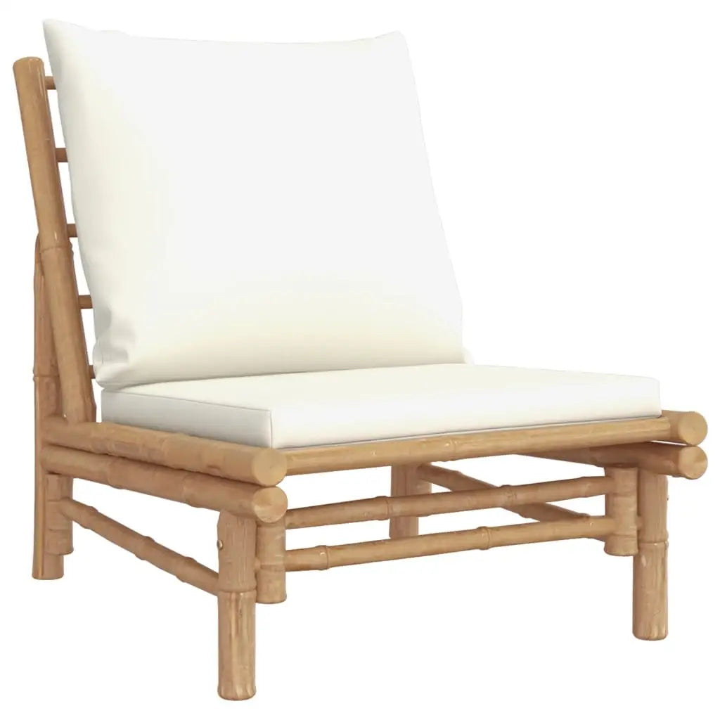 vidaXL Patio Chairs 2 pcs with Cream White Cushions Bamboo - Patio Chairs