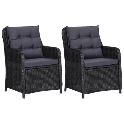 vidaXL Patio Chairs 2 pcs with Cushions Poly Rattan Black - Outdoor Chairs