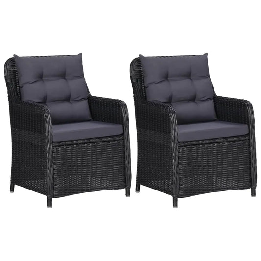 vidaXL Patio Chairs 2 pcs with Cushions Poly Rattan Black - Outdoor Chairs