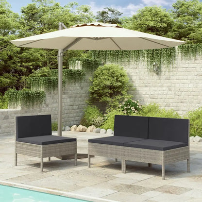 vidaXL Patio Chairs 3 Pcs Rattan Conversation Chair with Cushions Poly Rattan - Gray - Outdoor Chairs