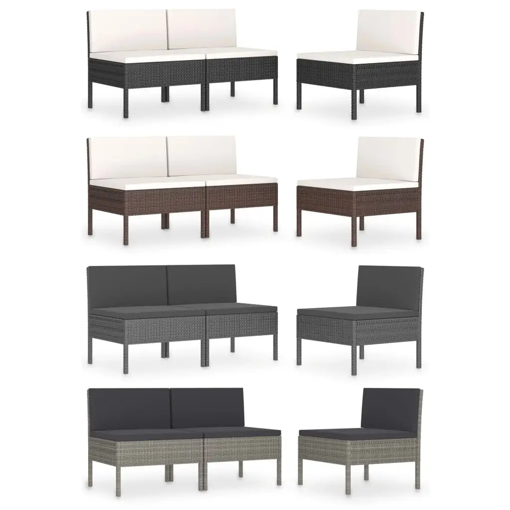 vidaXL Patio Chairs 3 Pcs Rattan Conversation Chair with Cushions Poly Rattan - Outdoor Chairs