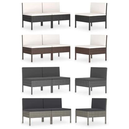 vidaXL Patio Chairs 3 Pcs Rattan Conversation Chair with Cushions Poly Rattan - Outdoor Chairs