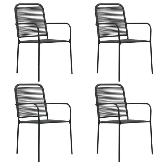 vidaXL Patio Chairs 4 pcs Cotton Rope and Steel Black - Patio Chairs