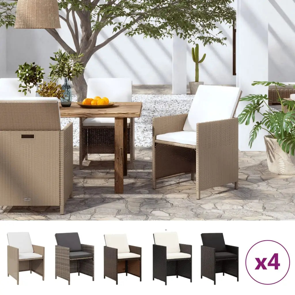 vidaXL Patio Chairs 4 Pcs Patio Dining Single Chair with Cushions Poly Rattan - Black - Outdoor Chairs