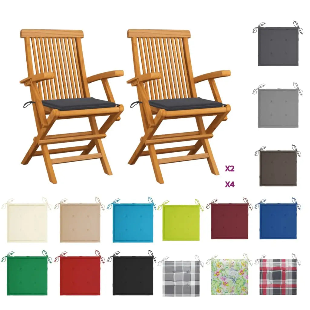 vidaXL Patio Chairs Outdoor Bistro Folding Chair with Cushions Solid Wood Teak - Anthracite / 4 pcs - Outdoor Chairs