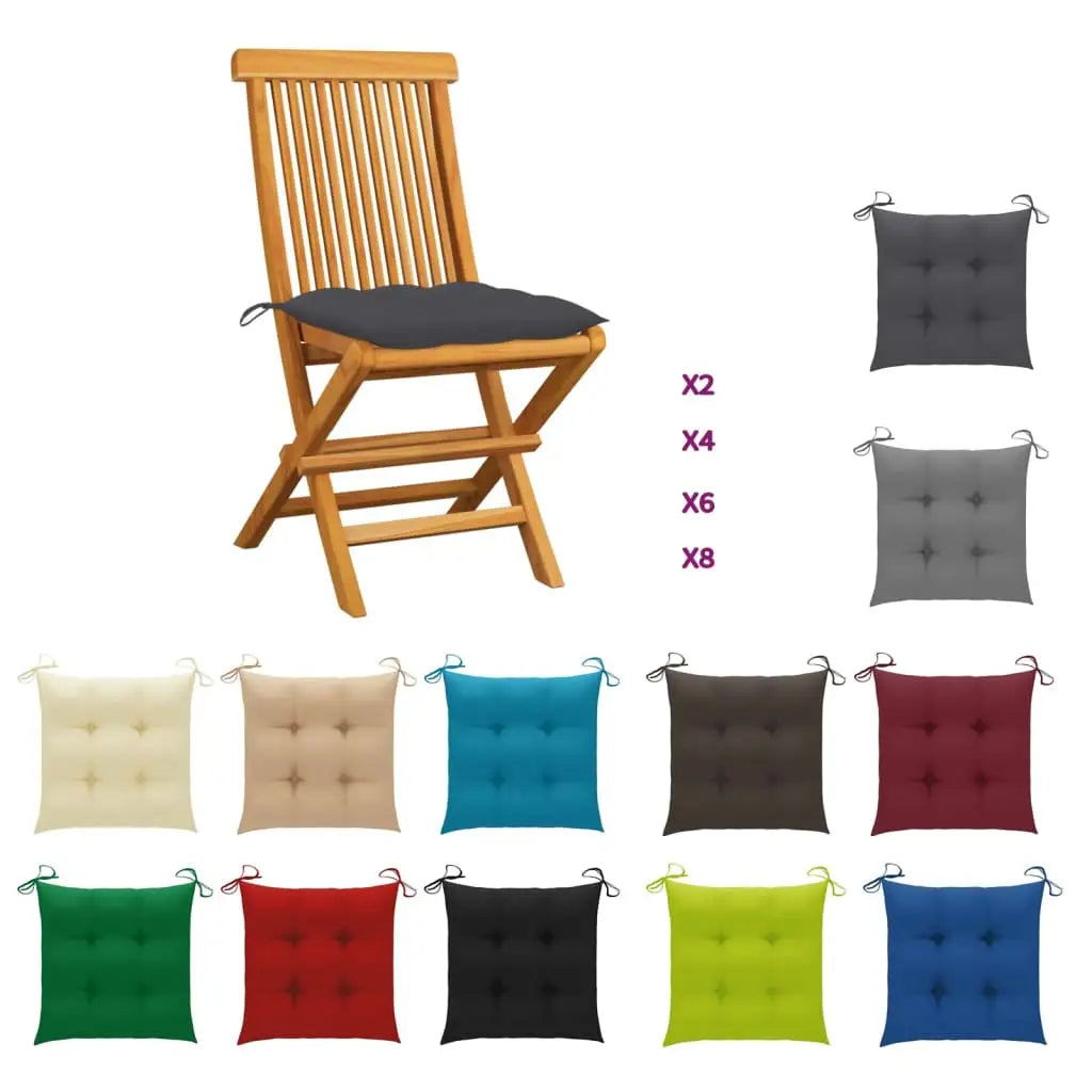 vidaXL Patio Chairs Outdoor Bistro Folding Chair with Cushions Solid Wood Teak - Anthracite / 2 - Outdoor Chairs