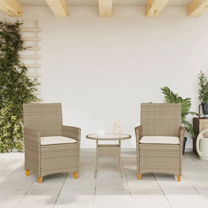 vidaXL Patio Chairs with Cushions 2 pcs Beige Poly Rattan&Solid Wood - Outdoor Chairs
